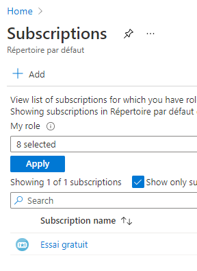 Sélection de la subscription