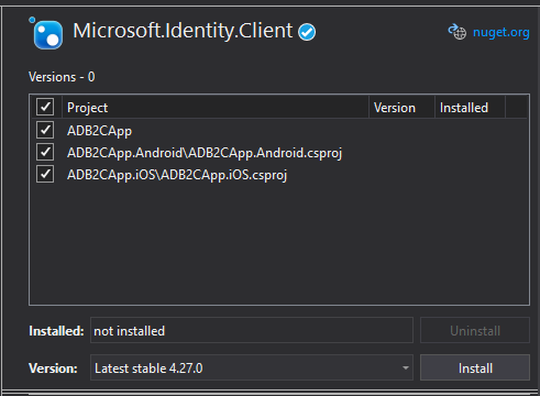 Package nuget Microsoft.Identity.Client