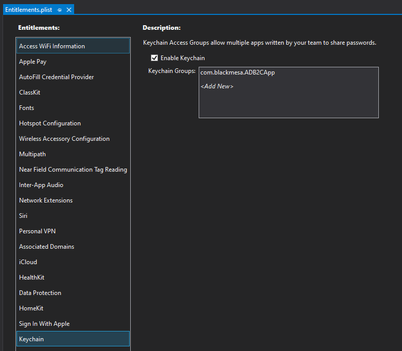 Keychain dans Entitlements.plist